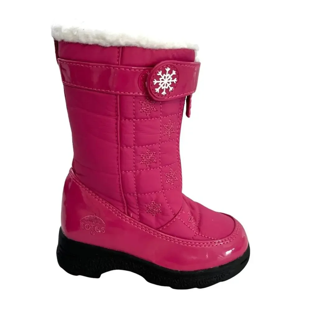 Totes Snow Boots Pink Quilted  Front Zip Faux Fur Winter Warm Boot Sz 7 Frozen